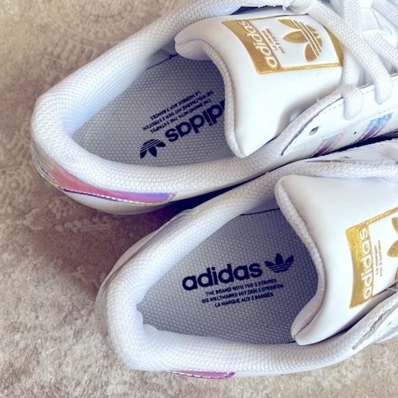 Brand New Adidas Originals Superstar White Lace Up Sneakers Iridescent 3-Stripe - Picture 11 of 16